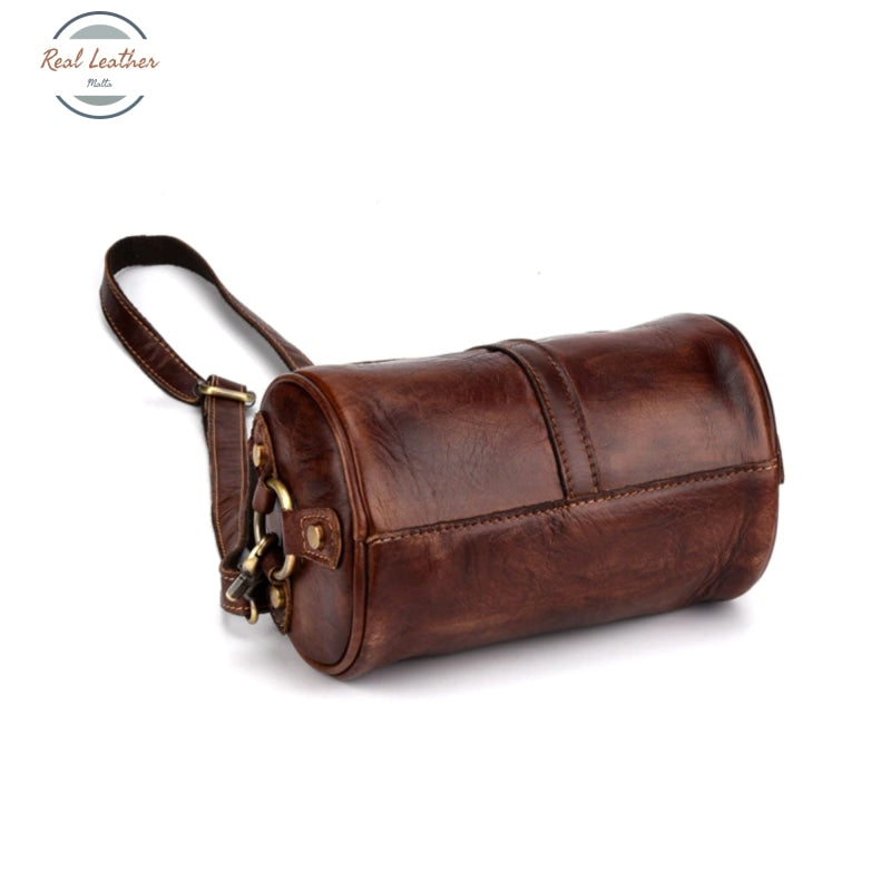 Barrel-Shaped Small Retro Leather Shoulder Bag Bags