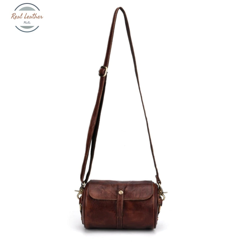 Barrel-Shaped Small Retro Leather Shoulder Bag Coffee Bags