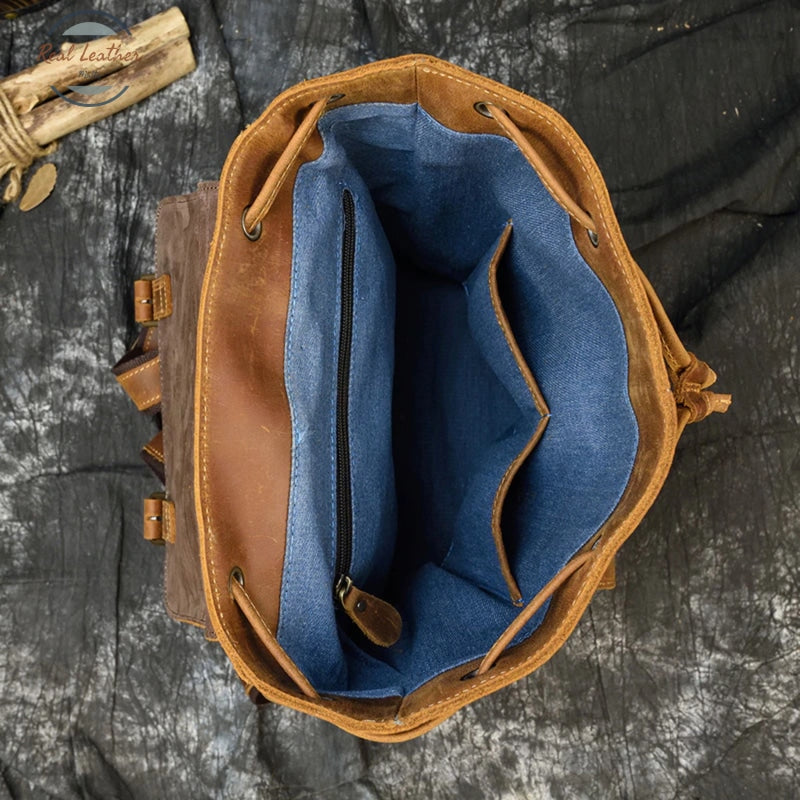 Casual Crazy Horse Leather Vintage Style Bagpack Backpacks