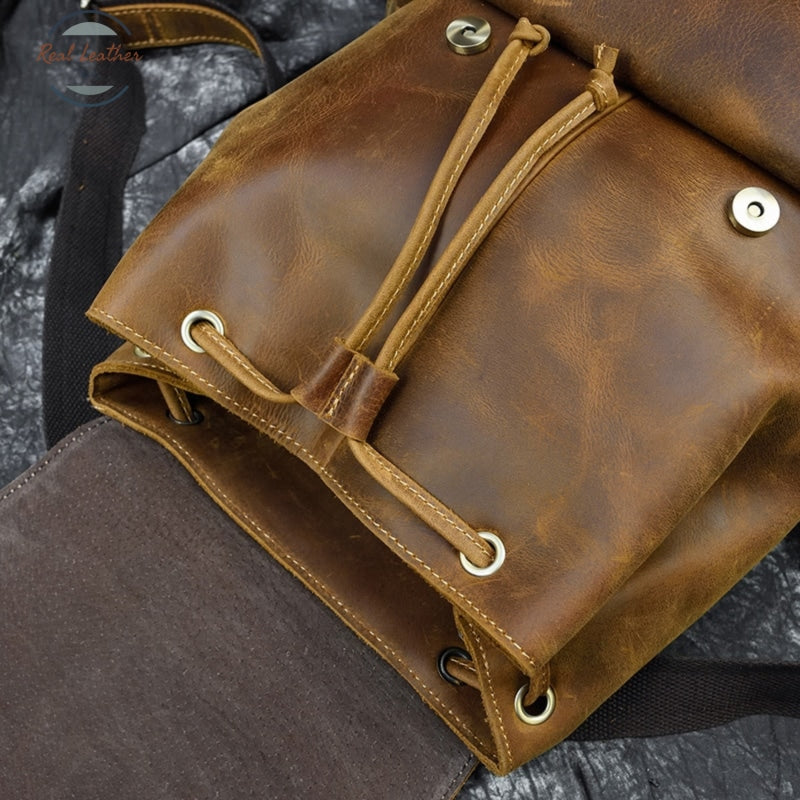 Casual Crazy Horse Leather Vintage Style Bagpack Backpacks