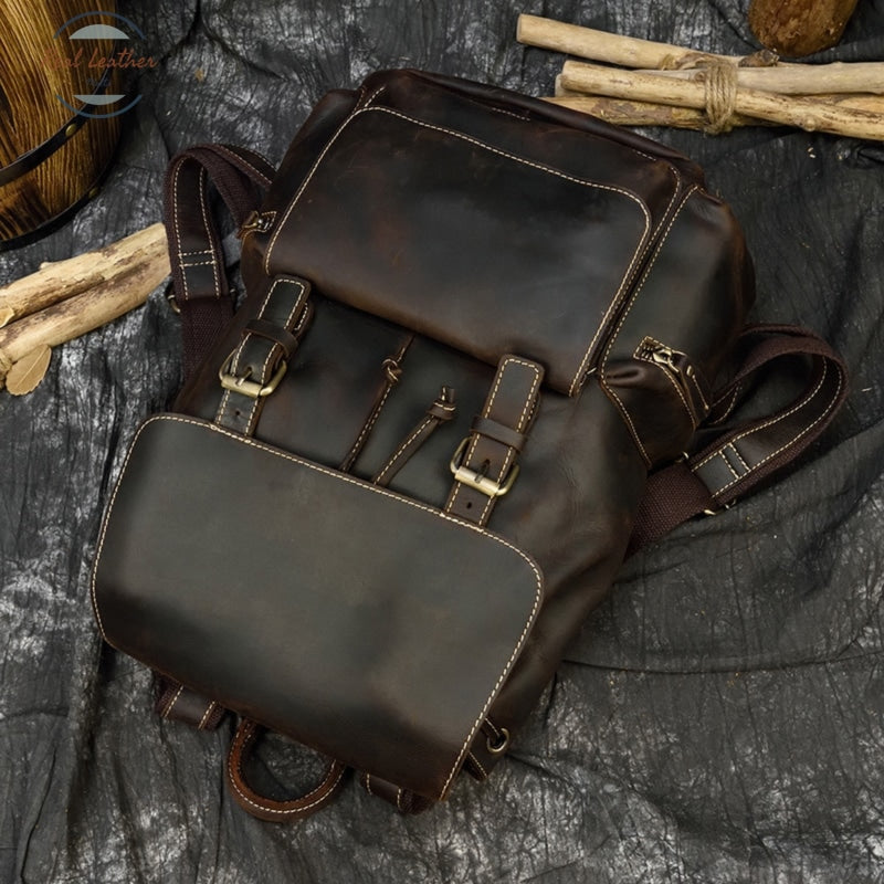 Casual Crazy Horse Leather Vintage Style Bagpack Backpacks