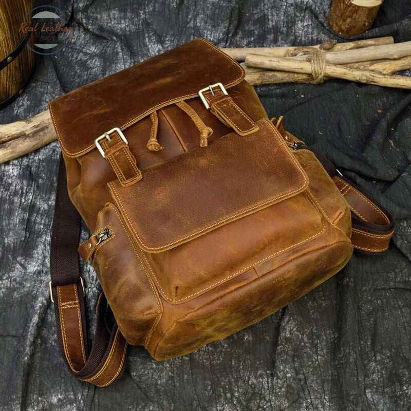 Casual Crazy Horse Leather Vintage Style Bagpack Backpacks