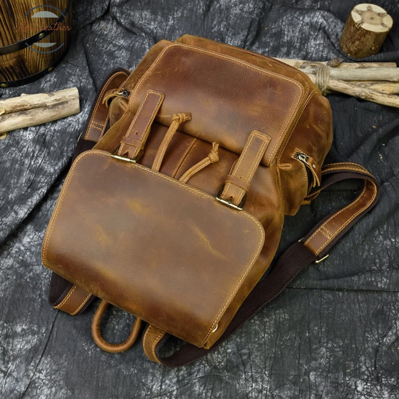 Casual Crazy Horse Leather Vintage Style Bagpack Backpacks