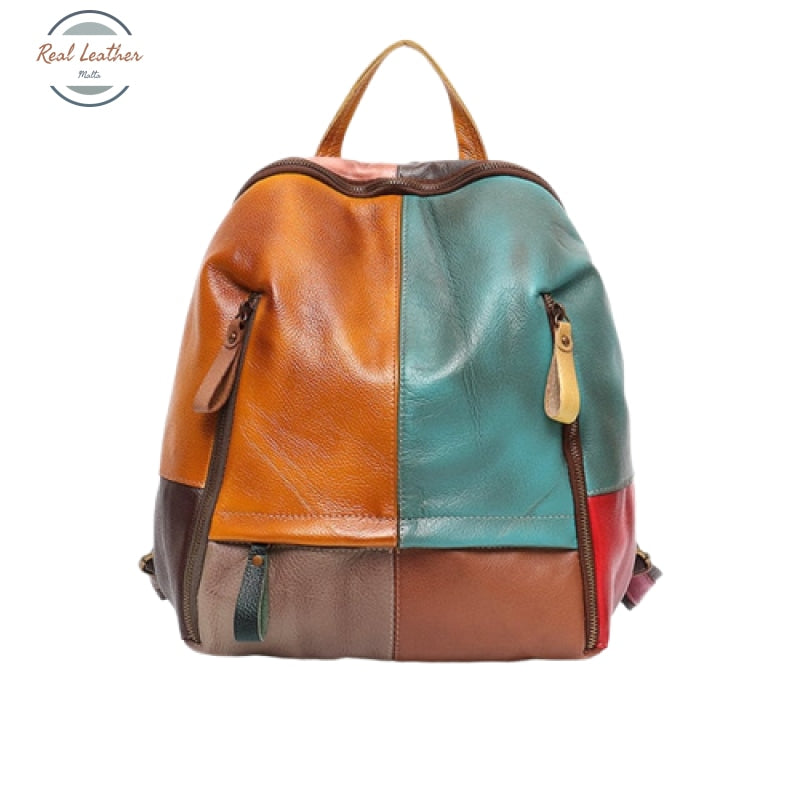 Colorful Leather Patchwork Backpack Randomblue