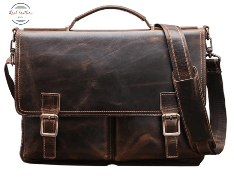 Contact's Men Briefcase Bag Crazy Horse Leather Shoulder Messenger Bags Famous Brand Business