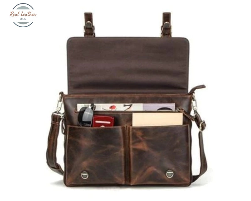 Contact's Men Briefcase Bag Crazy Horse Leather Shoulder Messenger Bags Famous Brand Business