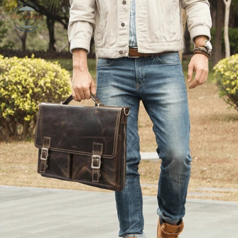 Contact's Men Briefcase Bag Crazy Horse Leather Shoulder Messenger Bags Famous Brand Business