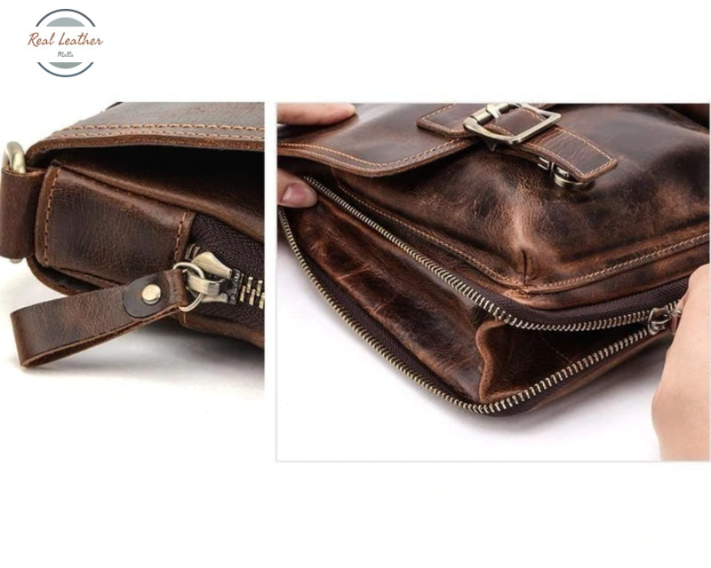 Contact's Men Briefcase Bag Crazy Horse Leather Shoulder Messenger Bags Famous Brand Business