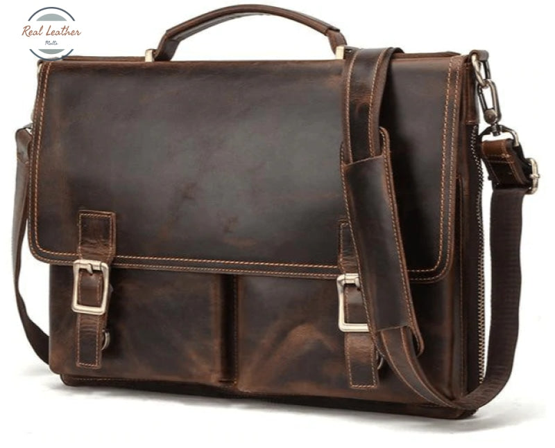 Contact's Men Briefcase Bag Crazy Horse Leather Shoulder Messenger Bags Famous Brand Business
