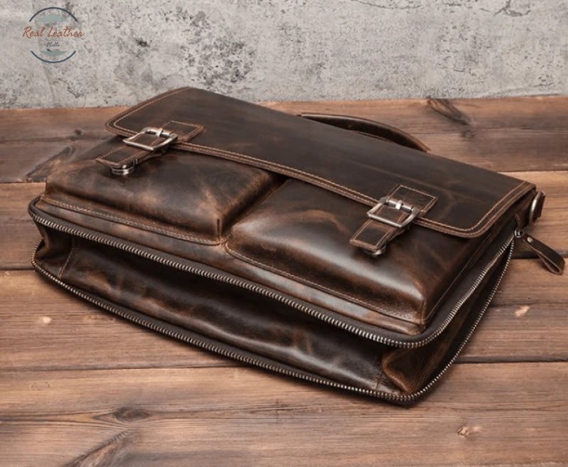 Contact's Men Briefcase Bag Crazy Horse Leather Shoulder Messenger Bags Famous Brand Business