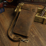 Crazy Horse Chain Leather Clutch Wallet