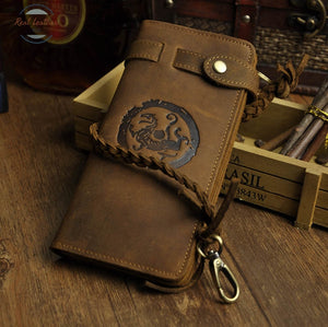 Crazy Horse Chain Leather Clutch Wallet