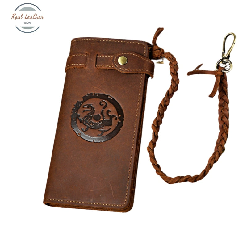 Crazy Horse Chain Leather Clutch Wallet