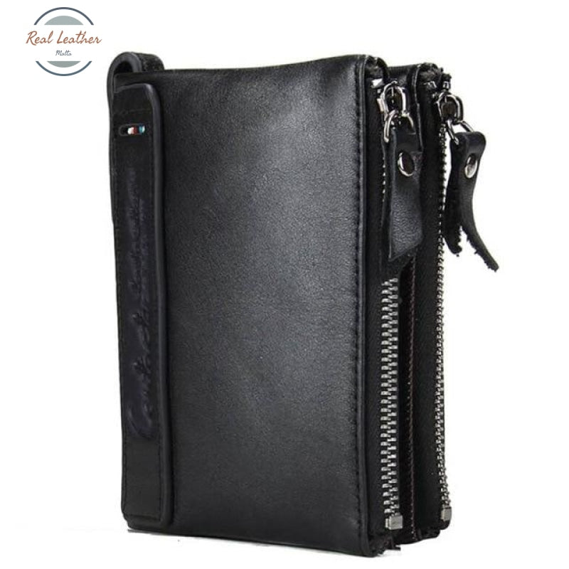 Crazy Horse Cowhide Leather Wallet Black / China Wallets