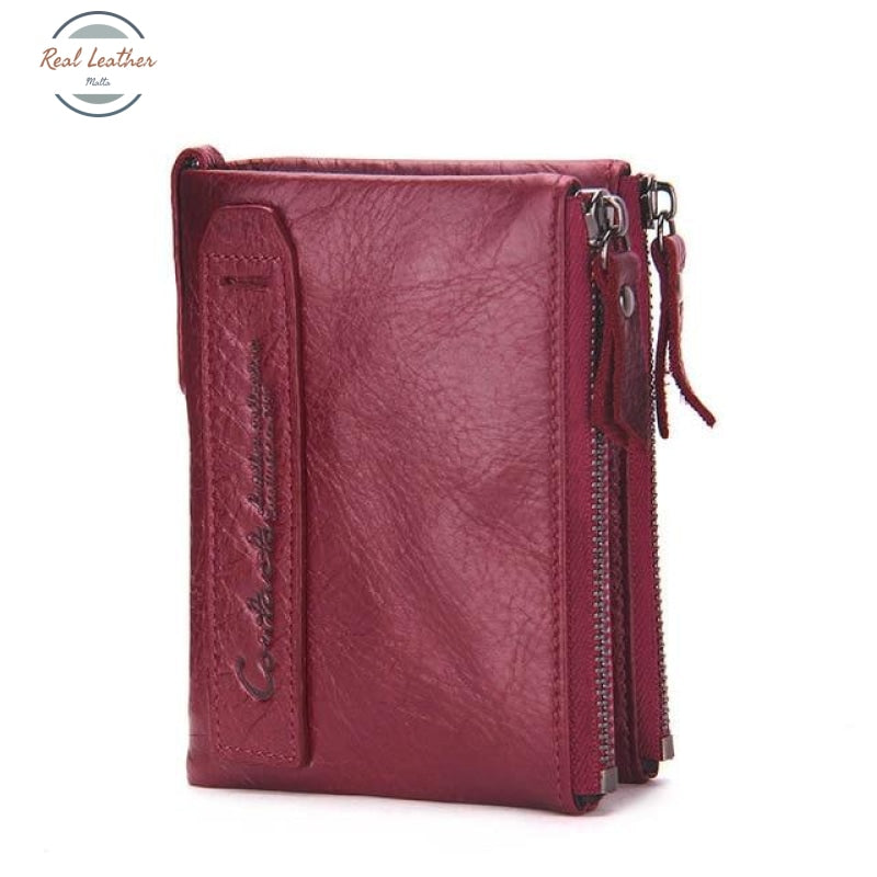 Crazy Horse Cowhide Leather Wallet Red / China Wallets