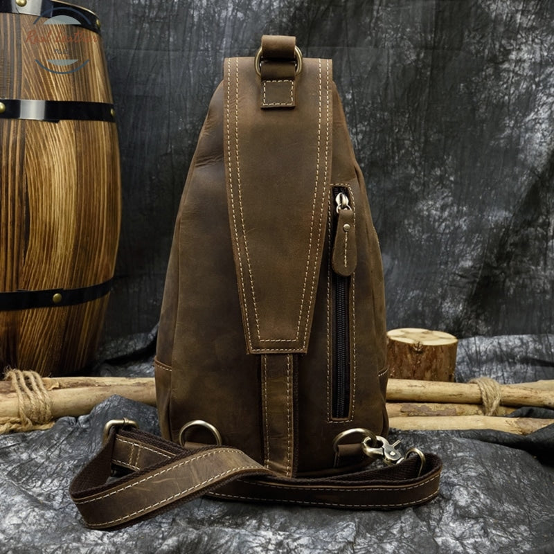 Crazy Horse Leather Chest Bag Small Genuine Travel Vintage Cow Crossbody Cowhide Sling