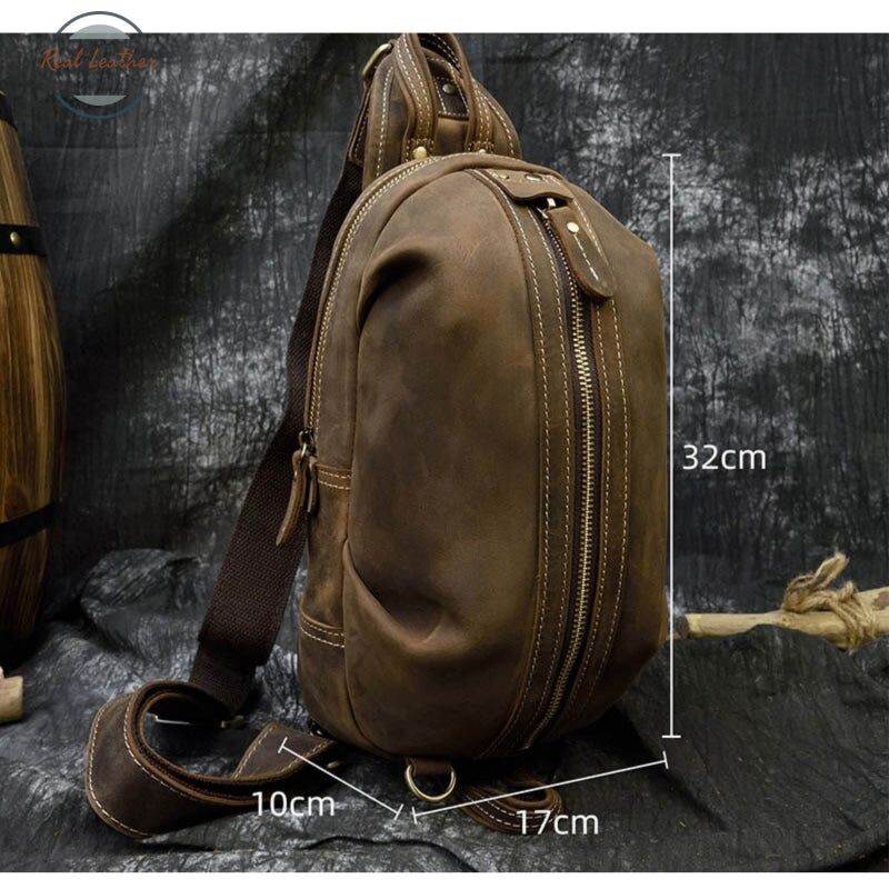 Crazy Horse Leather Chest Bag Small Genuine Travel Vintage Cow Crossbody Cowhide Sling
