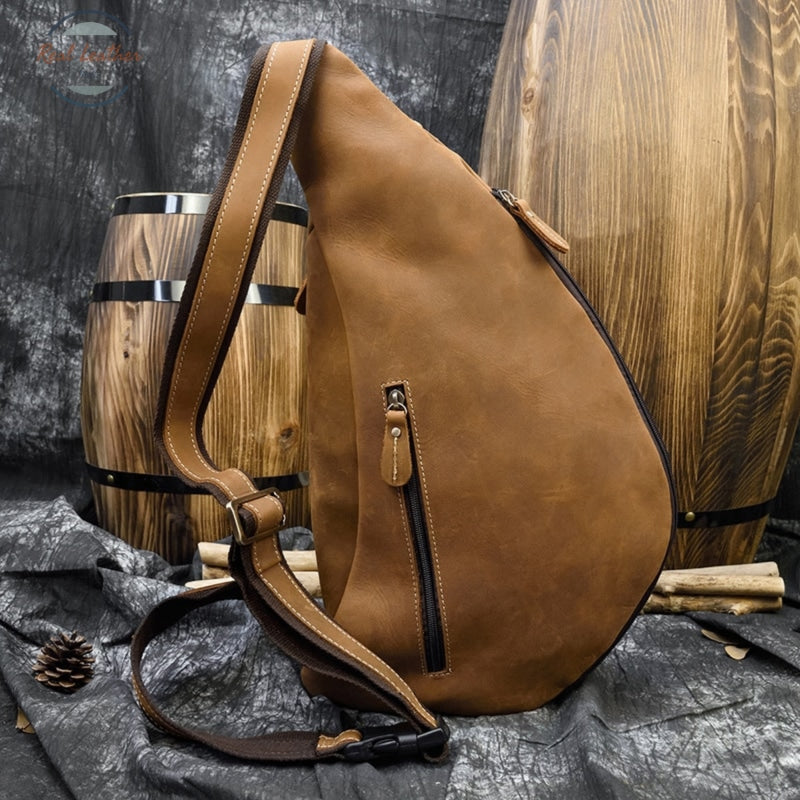 Crazy Horse Leather Chest Bag Small Genuine Travel Vintage Cow Crossbody Cowhide Sling