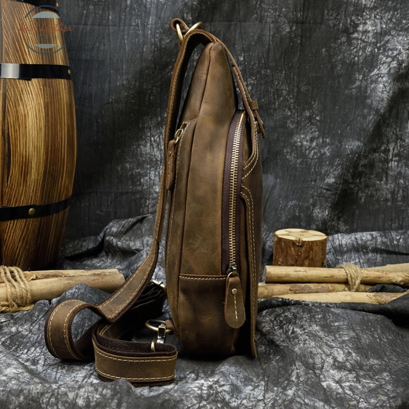 Crazy Horse Leather Chest Bag Small Genuine Travel Vintage Cow Crossbody Cowhide Sling