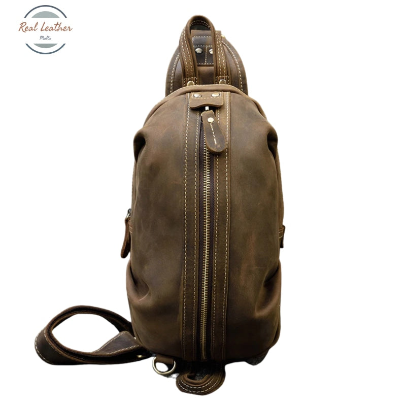 Crazy Horse Leather Chest Bag Small Genuine Travel Vintage Cow Crossbody Cowhide Sling