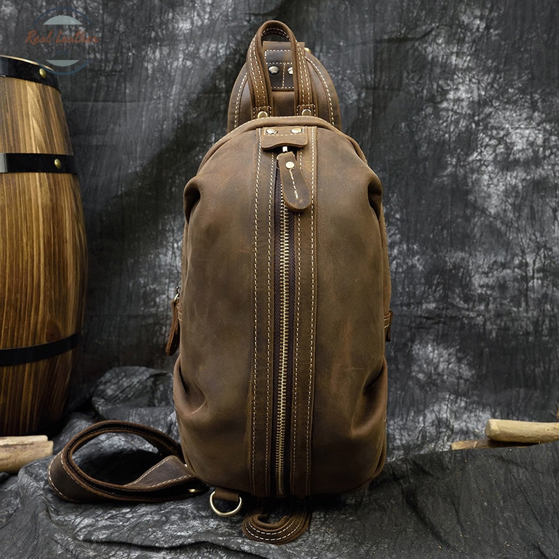 Crazy Horse Leather Chest Bag Small Genuine Travel Vintage Cow Crossbody Cowhide Sling