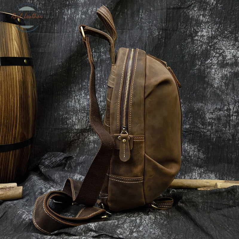 Crazy Horse Leather Chest Bag Small Genuine Travel Vintage Cow Crossbody Cowhide Sling