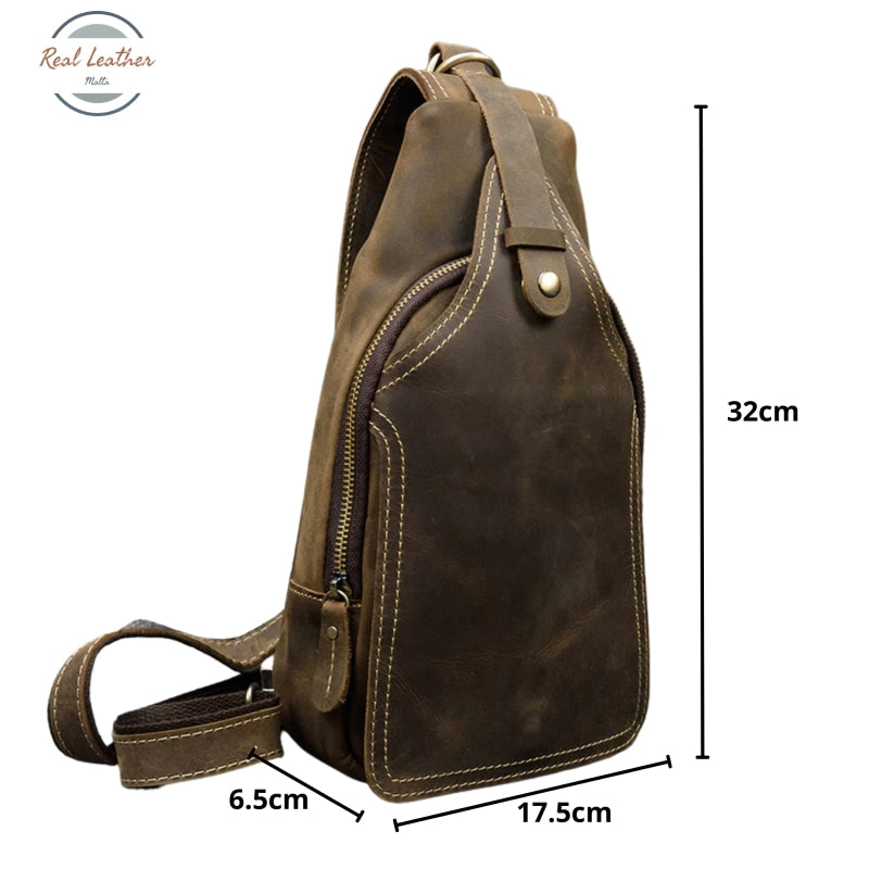 Crazy Horse Leather Chest Bag Small Genuine Travel Vintage Cow Crossbody Cowhide Sling