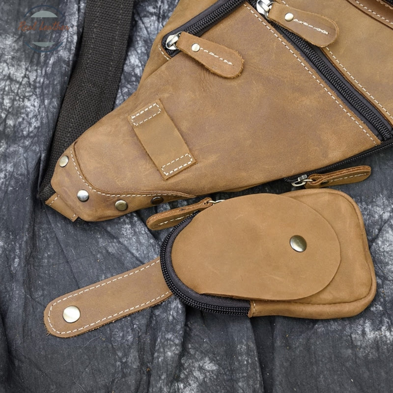 Crazy Horse Leather Chest Bag Small Genuine Travel Vintage Cow Crossbody Cowhide Sling