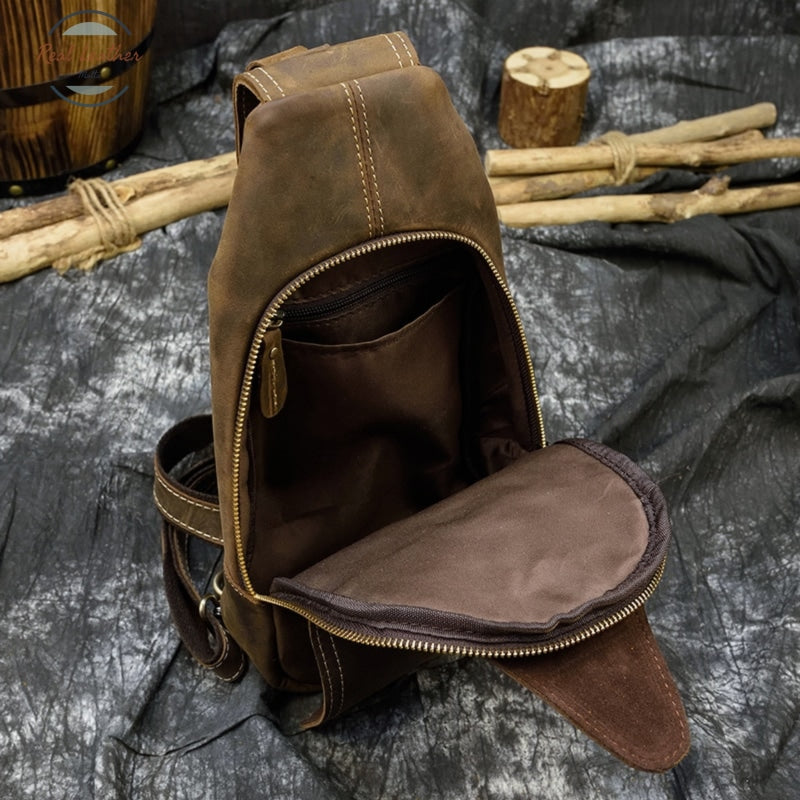 Crazy Horse Leather Chest Bag Small Genuine Travel Vintage Cow Crossbody Cowhide Sling