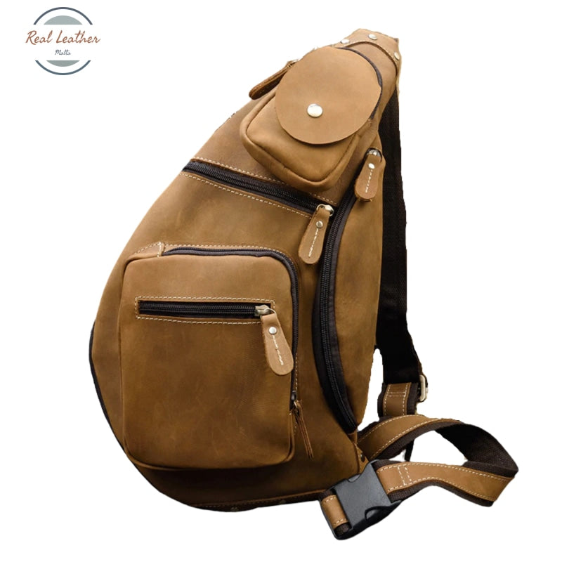 Crazy Horse Leather Chest Bag Small Genuine Travel Vintage Cow Crossbody Cowhide Sling