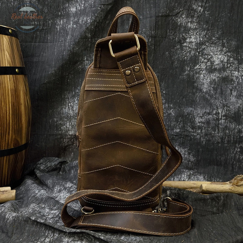 Crazy Horse Leather Chest Bag Small Genuine Travel Vintage Cow Crossbody Cowhide Sling