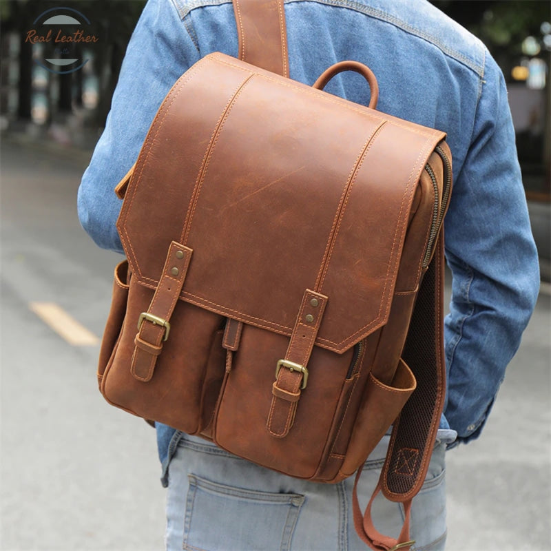 Crazy Horse Leather Daypack Backpack Backpacks