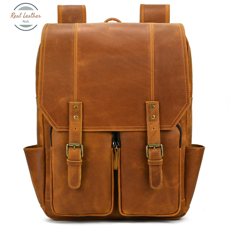 Crazy Horse Leather Daypack Backpack Light Brown Backpacks