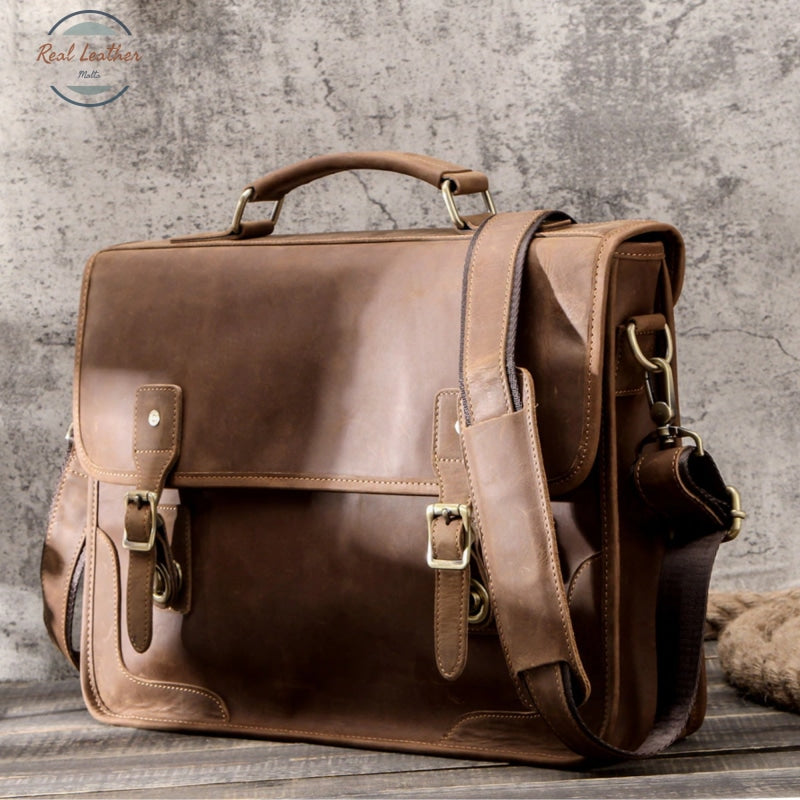 Crazy Horse Leather Men Briefcase / Laptop Bag