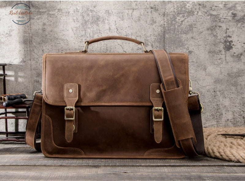 Crazy Horse Leather Men Briefcase / Laptop Bag