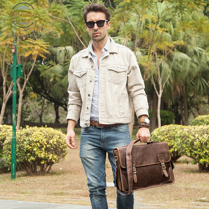 Crazy Horse Leather Men Briefcase / Laptop Bag