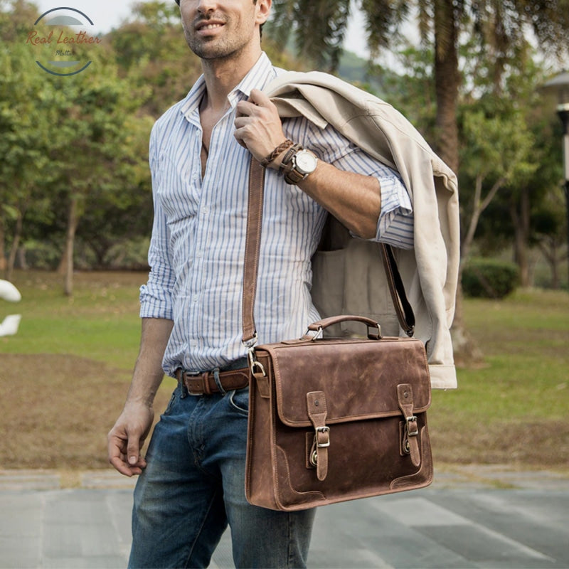 Crazy Horse Leather Men Briefcase / Laptop Bag