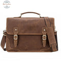 Crazy Horse Leather Men Briefcase / Laptop Bag Dark Brown