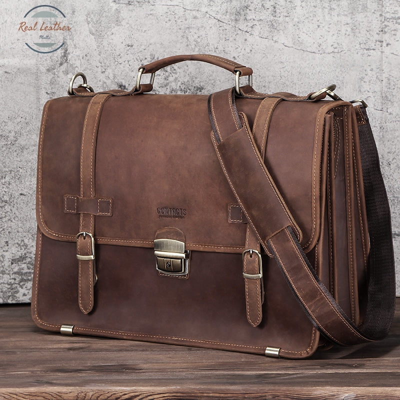 Crazy Horse Leather Men Business Briefcase