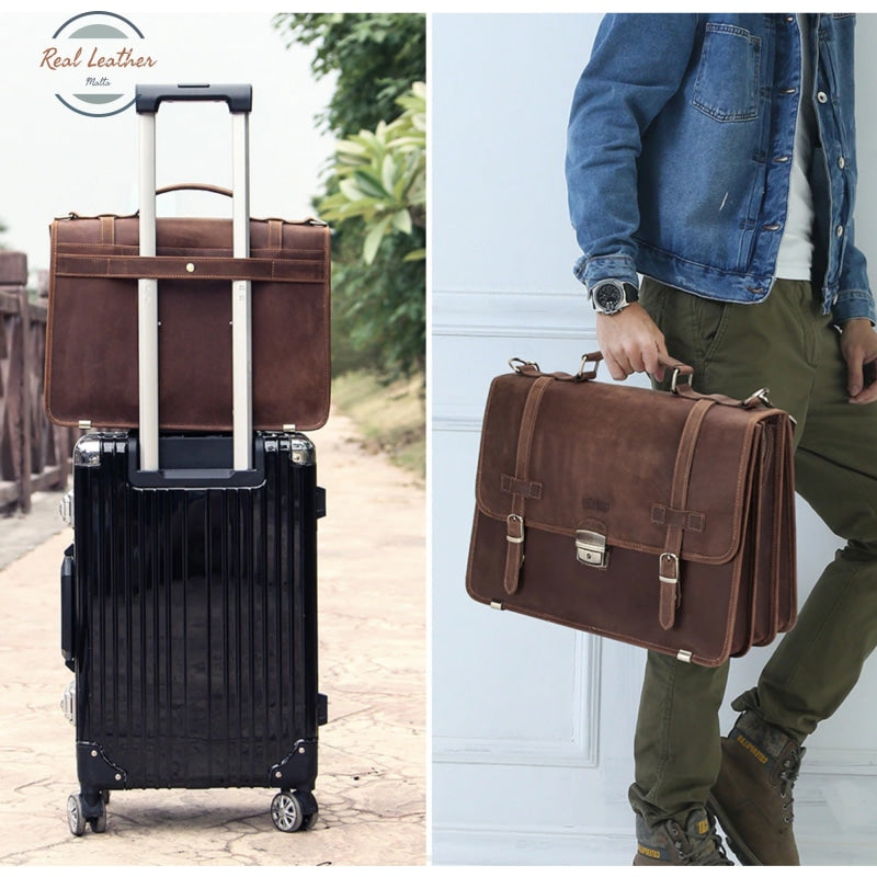 Crazy Horse Leather Men Business Briefcase