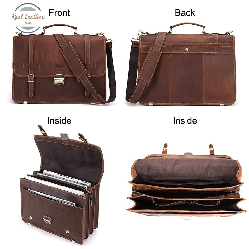Crazy Horse Leather Men Business Briefcase