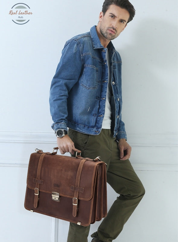 Crazy Horse Leather Men Business Briefcase