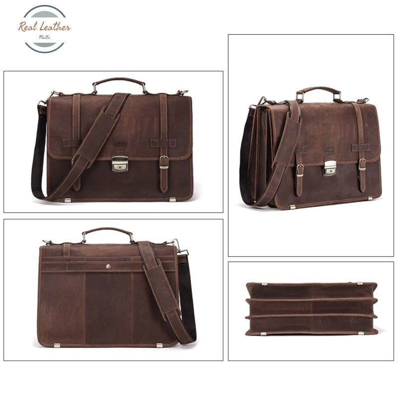 Crazy Horse Leather Men Business Briefcase