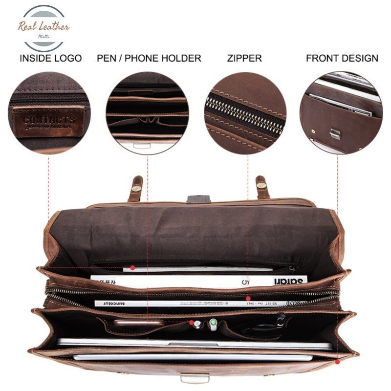 Crazy Horse Leather Men Business Briefcase