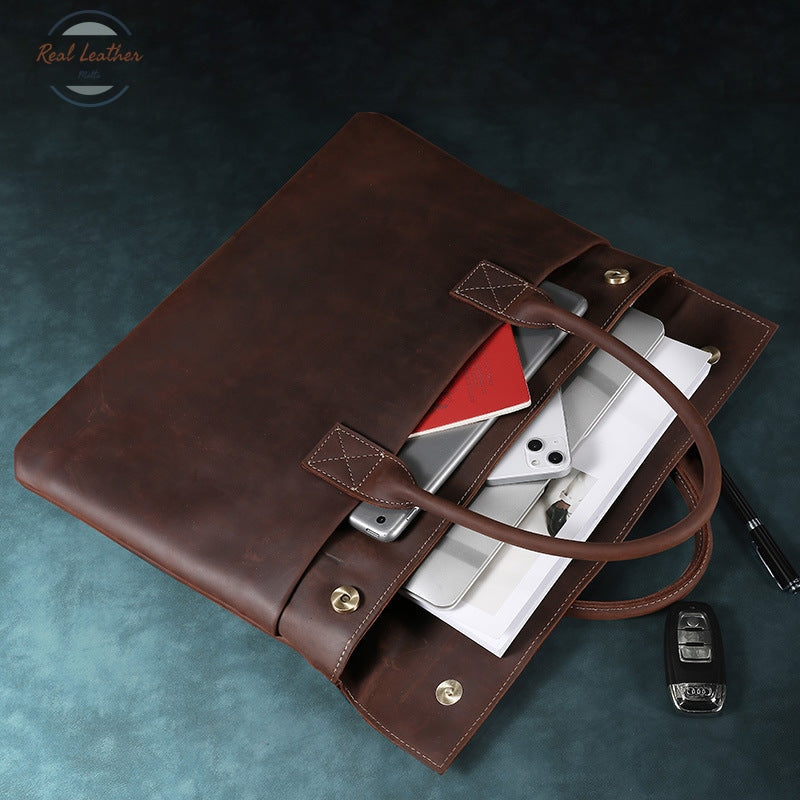 Crazy Horse Leather Slim 16 Laptop Bag For Men