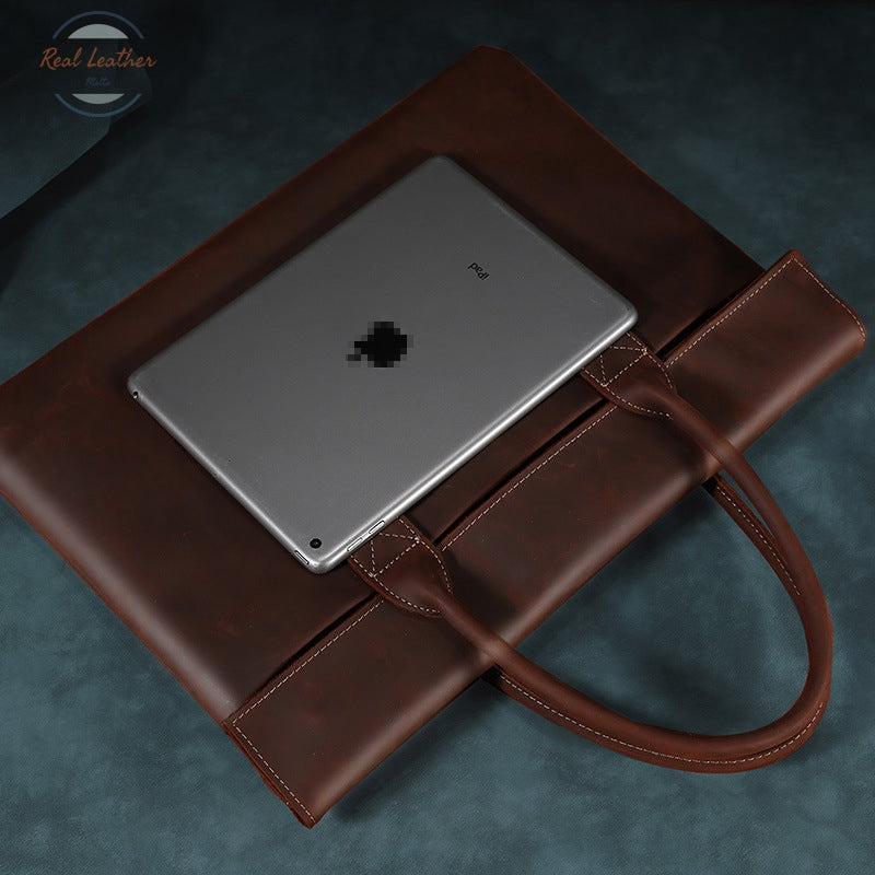 Crazy Horse Leather Slim 16 Laptop Bag For Men