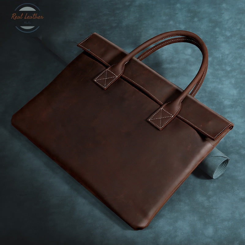 Crazy Horse Leather Slim 16 Laptop Bag For Men