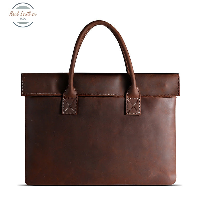 Crazy Horse Leather Slim 16 Laptop Bag For Men Vintage Brown