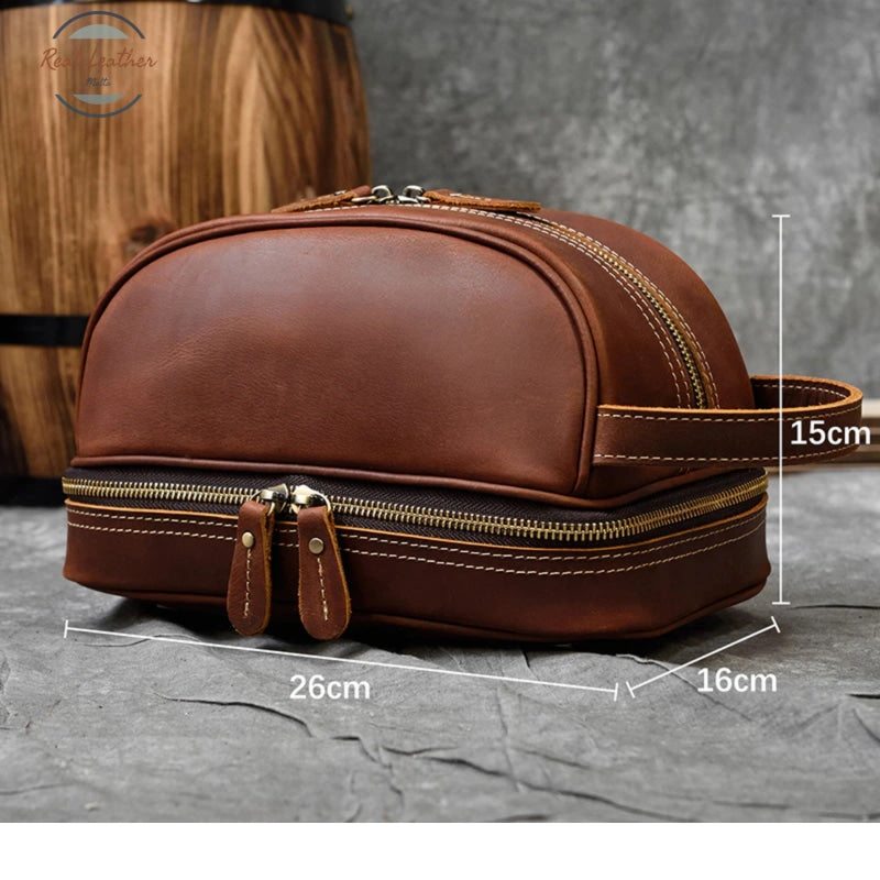 Crazy Horse Leather Travel Toiletry Bag