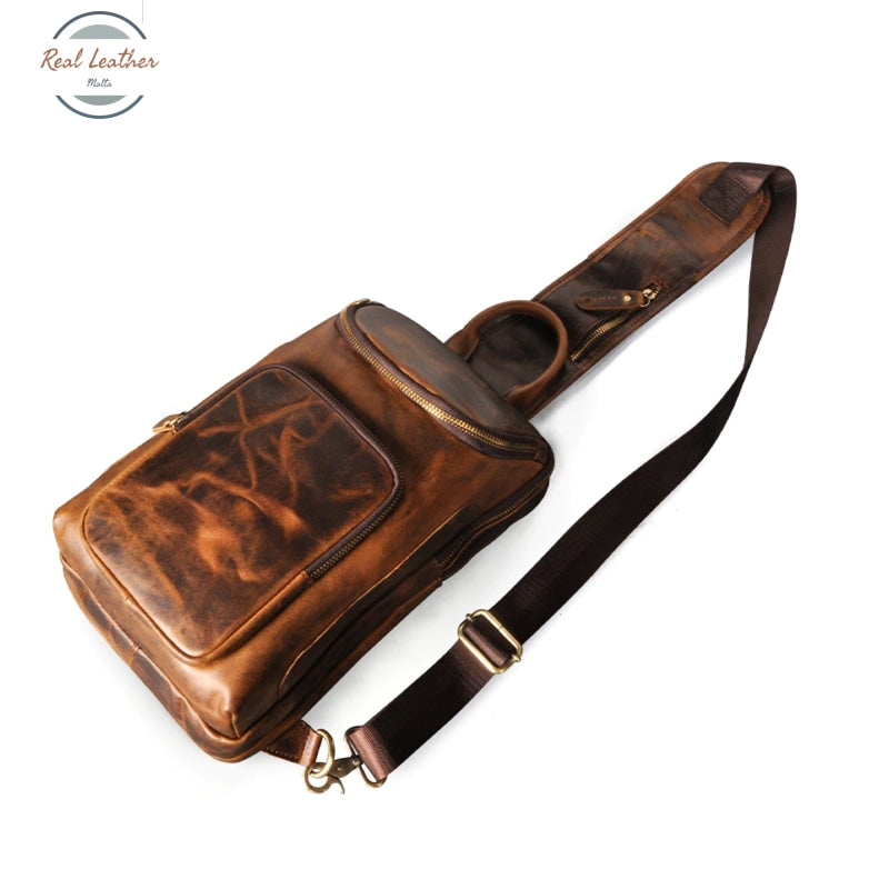Crazy Horse Leather Vintage Sling Chest Bag